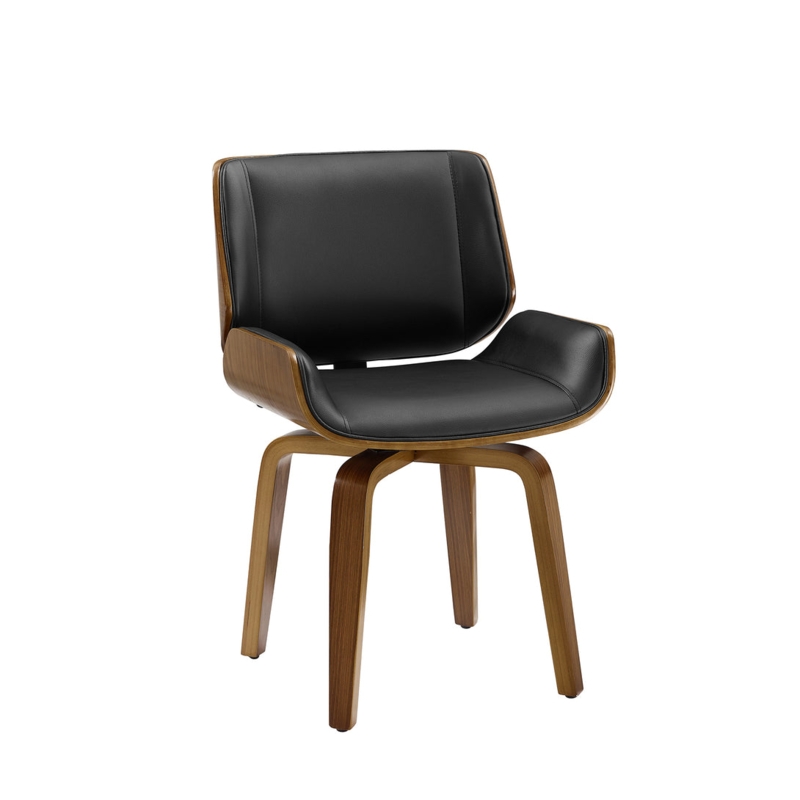Desk Chair Wood Toned Shell Four Star Base Black Leather Like Swivel