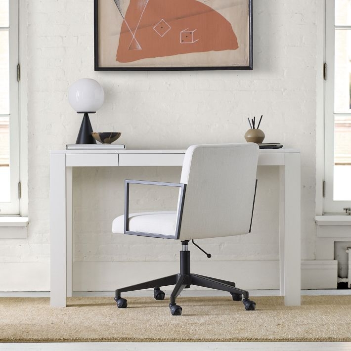 Desk High Gloss Finish Chunky Parsons Legs Thick Top Minimalist