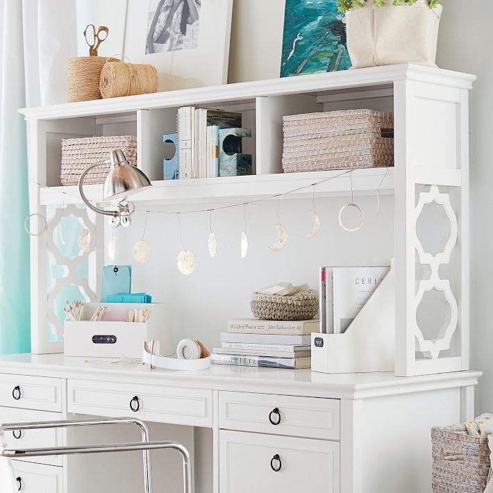 Desk Hutch Arched Openings White Vertical Cubby Storage For Office
