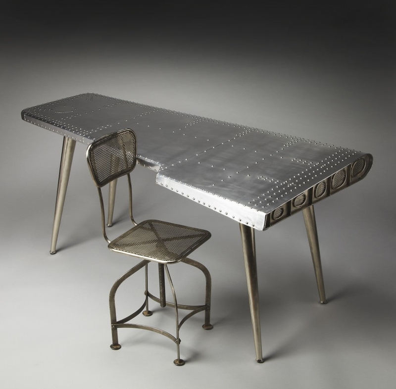 Desk Industrial Aviator Wing Silhouette Rivet Detailing Polished Metal