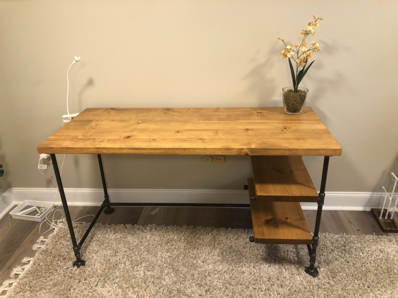 Desk Industrial Pipe Frame Integrated Shelving Rustic Wood