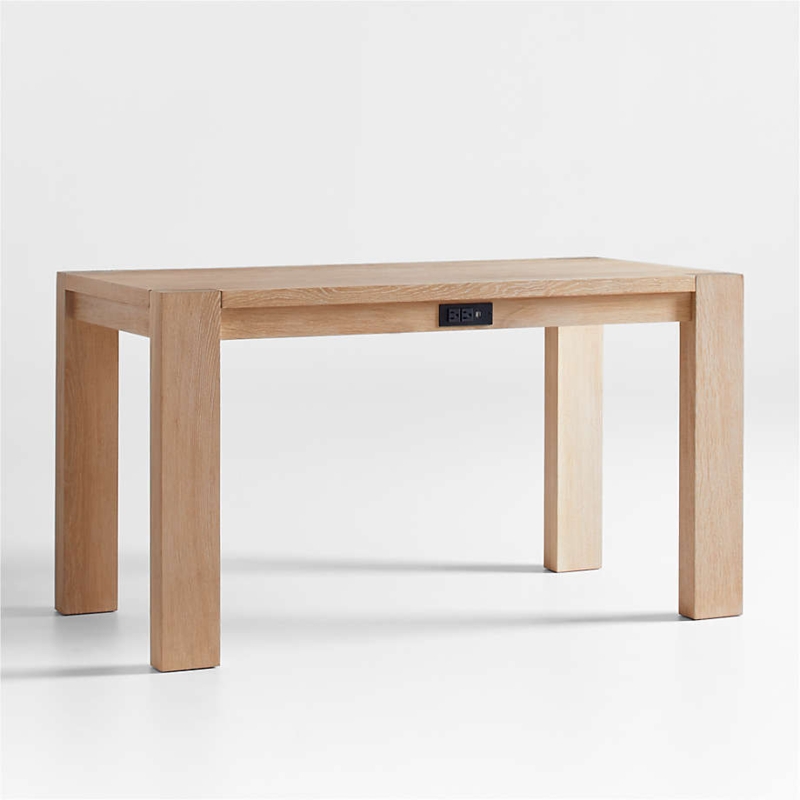 Desk Integrated Power Natural Oak Look Tapered Legs Matte Finish