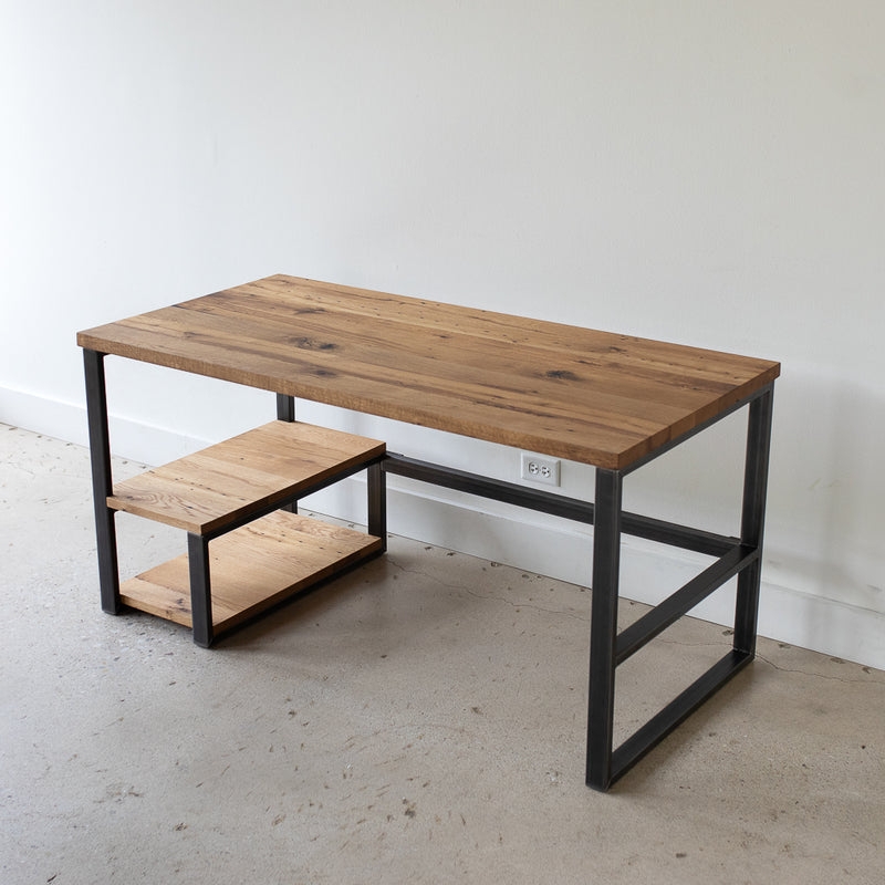 Desk Integrated Shelving, Metal Pipe Frame, Wood and Metal Ladder Desk