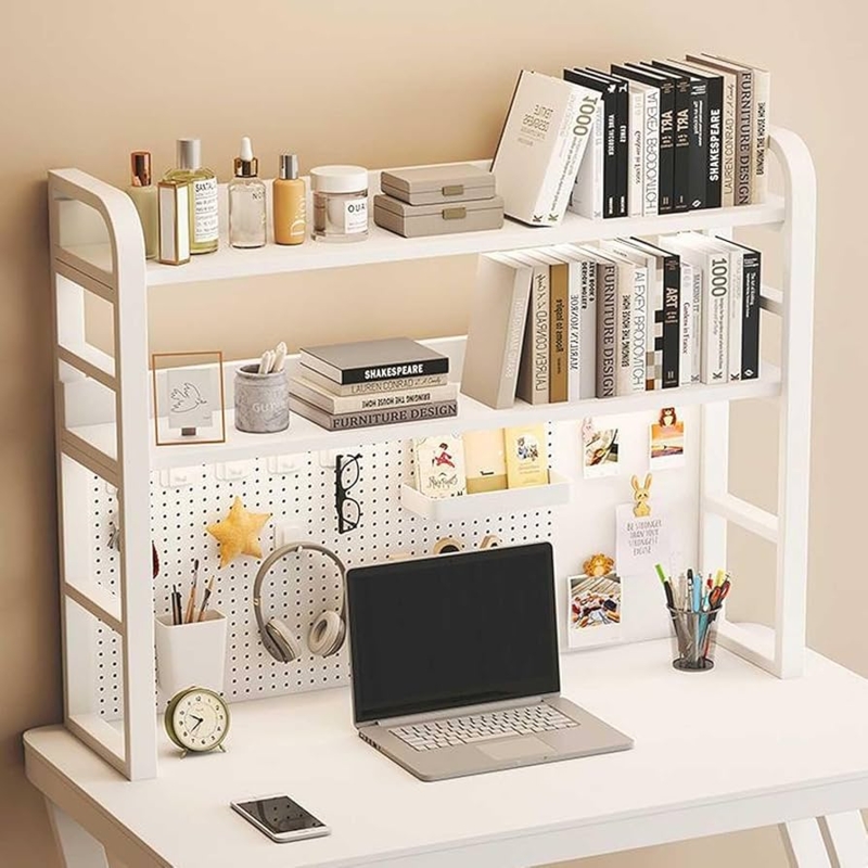 Desk Organizer White Integrated Pegboard Over The Monitor Design