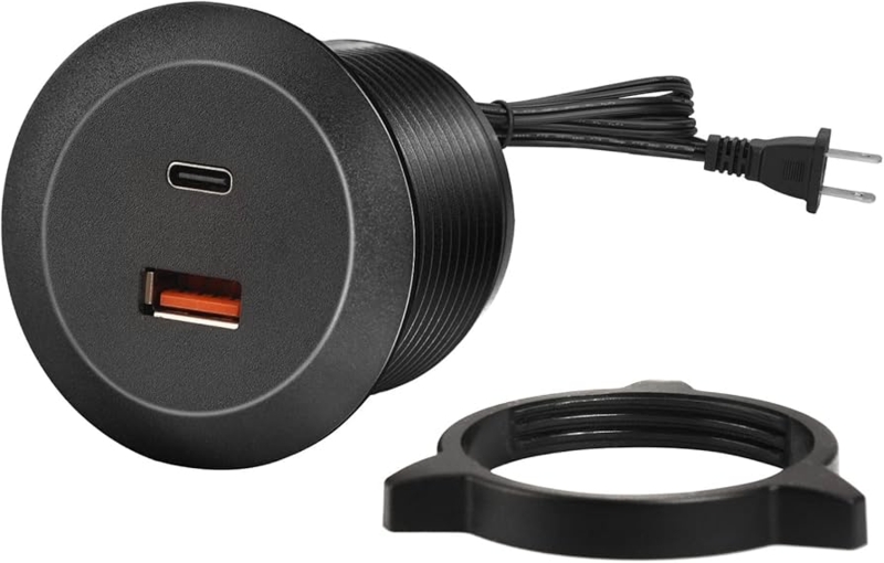 Desk Power Grommet Circular Recessed Black USB Charging Station