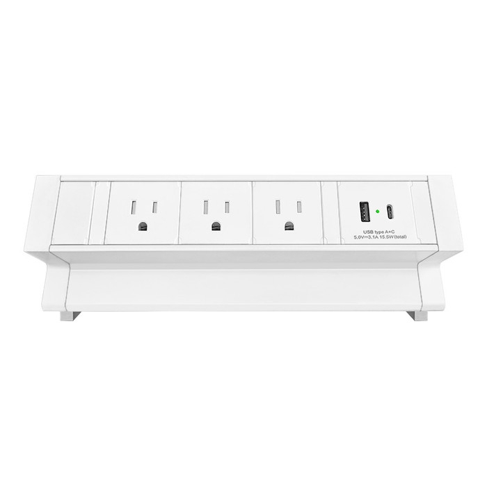 Desk Power Outlet Triple AC Sockets White Integrated Charger