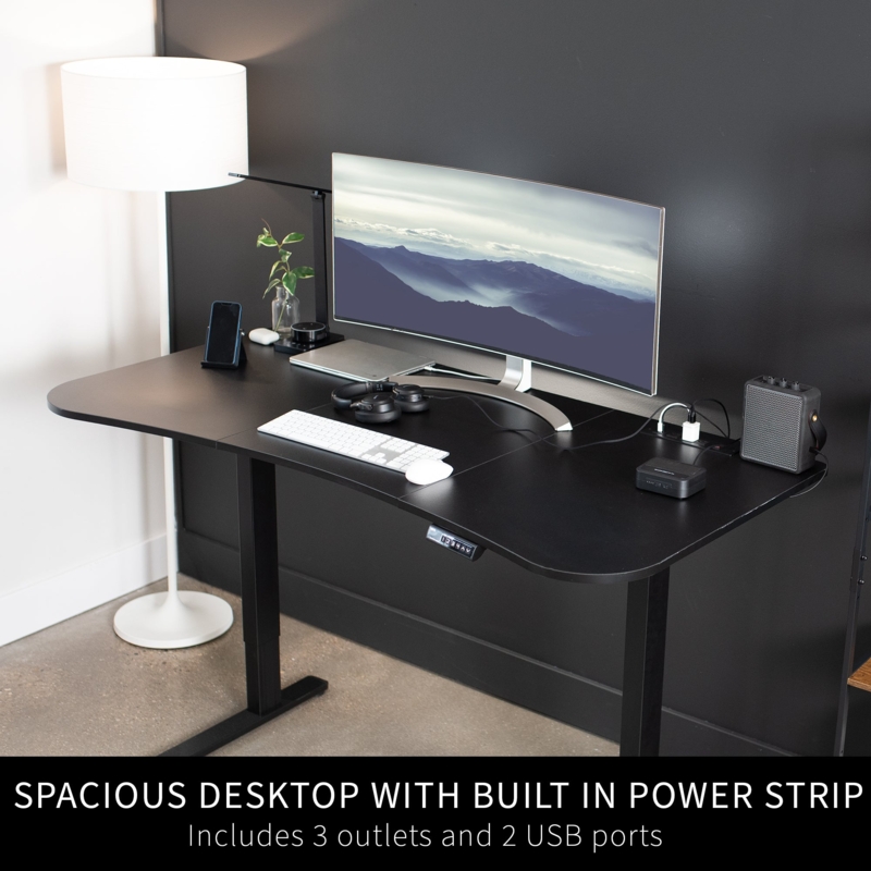 Desk Top Black Matte Integrated Power Strip Cable Grommet Surface