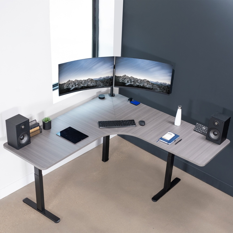 Desk Top Black Wood Grain L-Shaped Curved Inner Corner