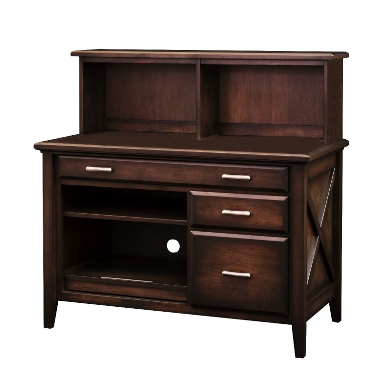 Desk with Hutch, Pull-Out Writing Surface & Open Cubbies, Mission Style.