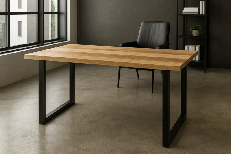 Desk with Slab Top & U-Frame Legs for Industrial Home Office
