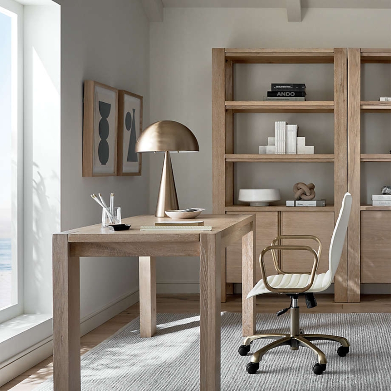 Desk with Thick Slab Construction and Mitered Block Legs, Japandi