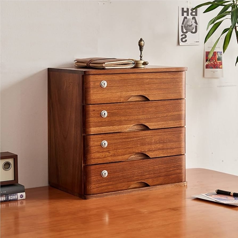 Desktop File Cabinet Mahogany Wood Keyed Lock Executive Storage