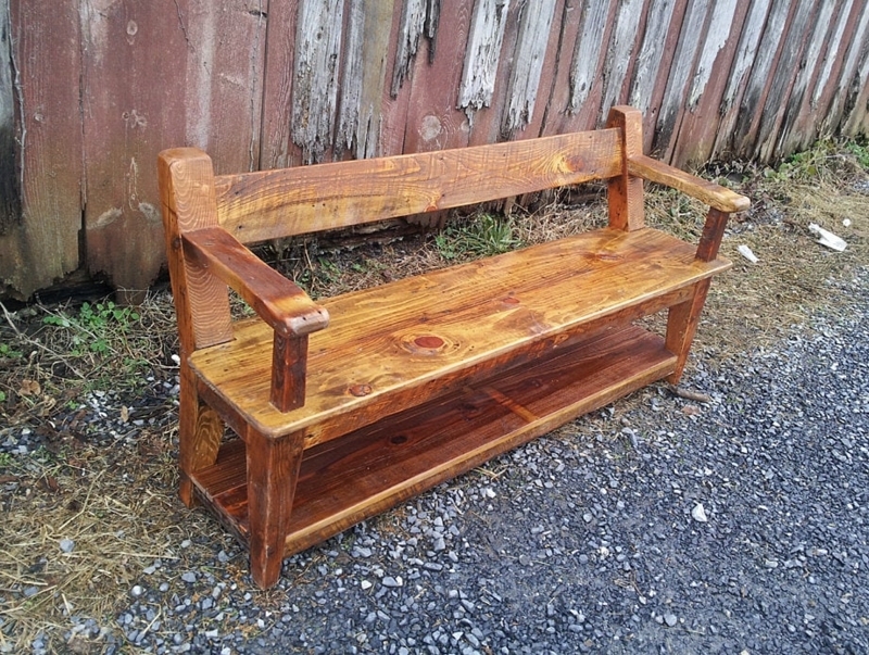 Dining Bench Reclaimed Wood Distressed Finish High Back Rustic Seating