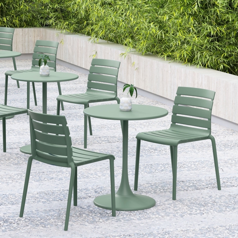Dining Chair Aloe Green Hue Perforated Backrest Stackable Plastic Set