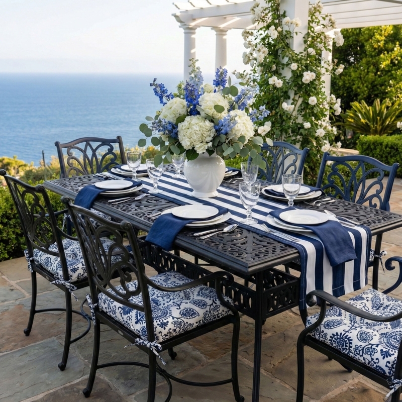 Dining Chair Pads Outdoor Navy Blue Tufted Textile with Ties