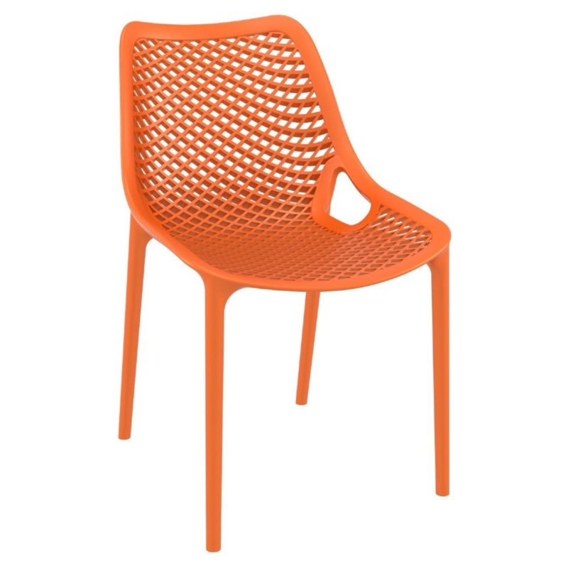 Dining Chair, Vibrant Orange Perforated Design, Armless Silhouette