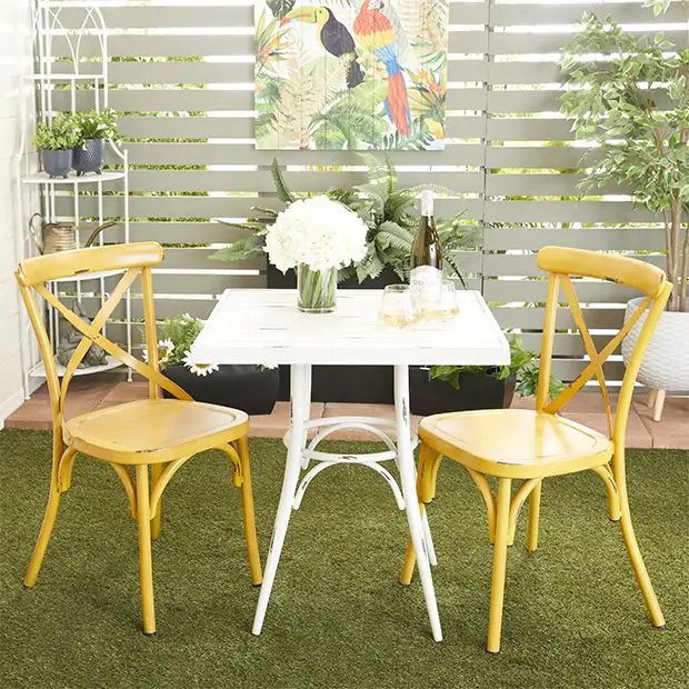 Dining Chair Yellow Metal Cross Back Design Farmhouse