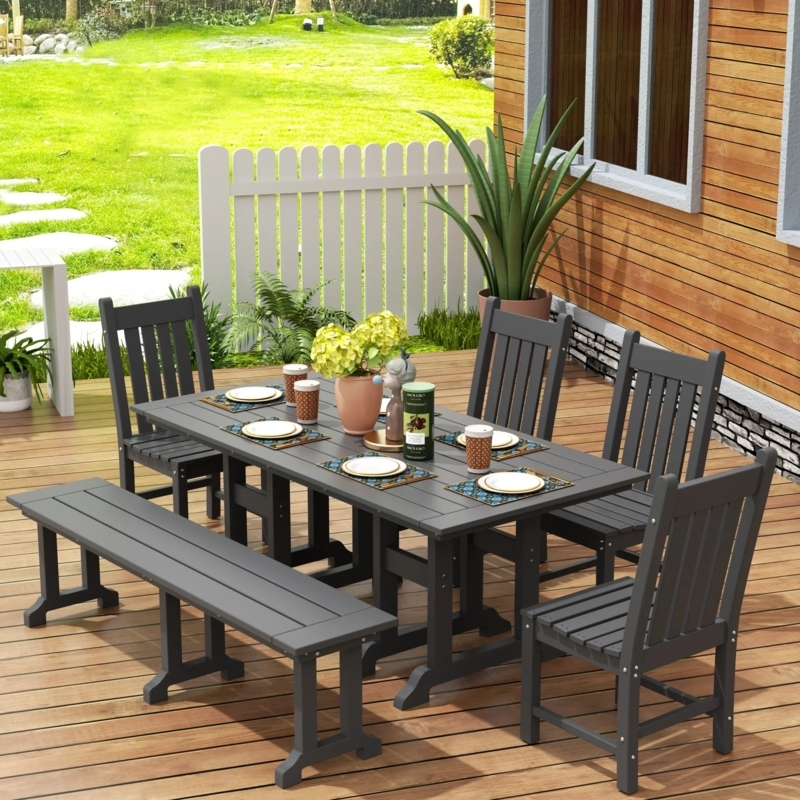 Dining Set, Modern Farmhouse Dining Set with Bench, Ladder Back Detail