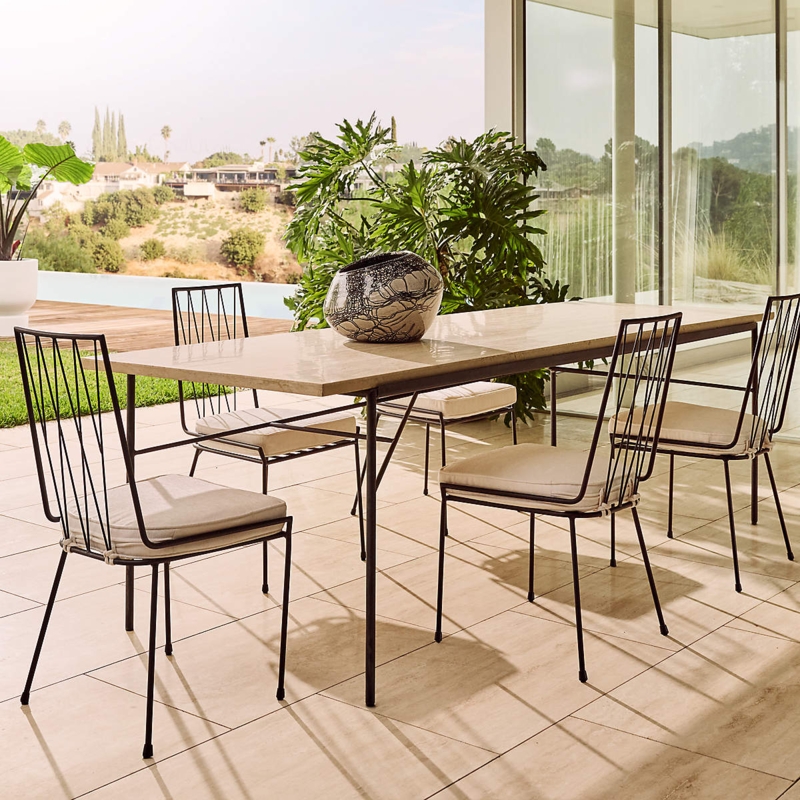 Dining Table, Modern Marble Top with Minimalist Black Metal X-Base Frame.