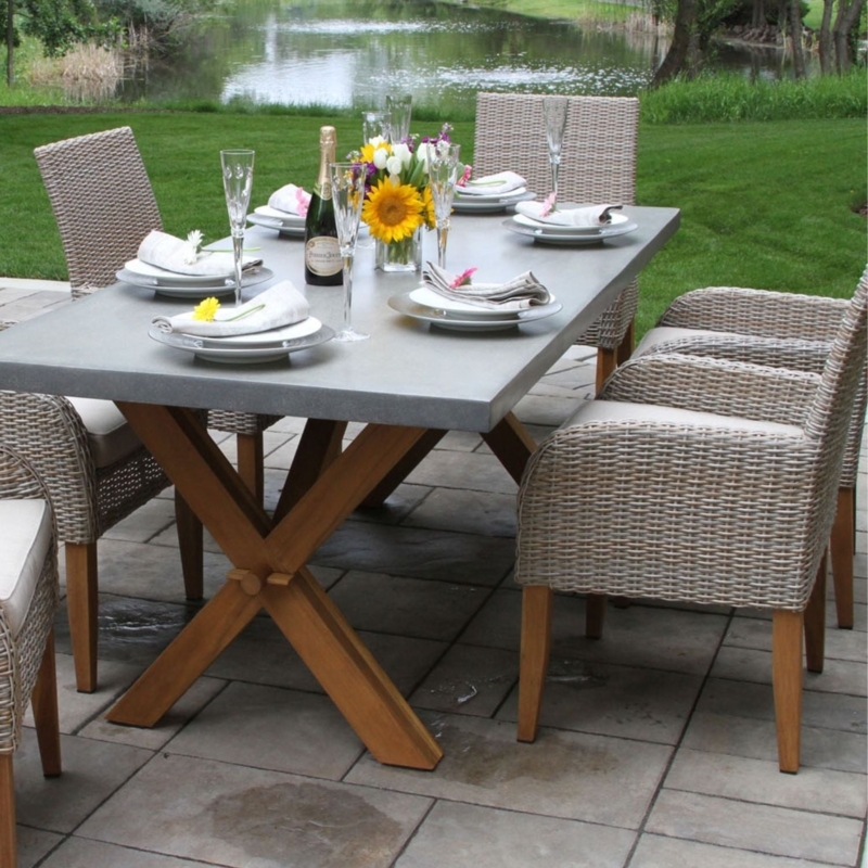 Dining Table Modern Mixed Material with Teak Frame & Composite Slats