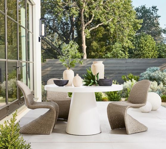 Dining Table Modern White Concrete Round Pedestal Outdoor Patio Furniture