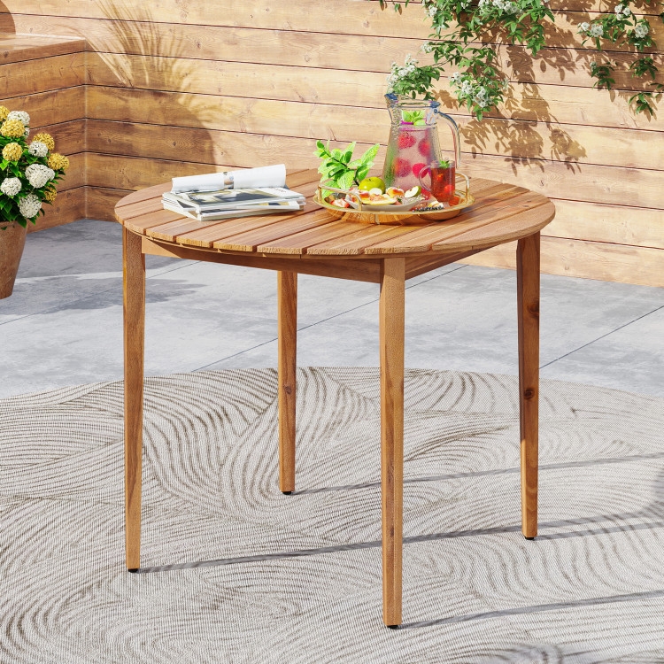 Dining Table Round Acacia Wood X-Base Slatted Top