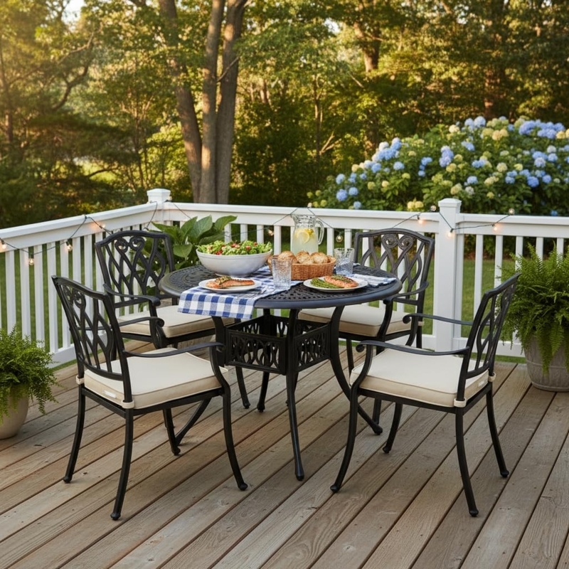 Dining Table Round Black Cast Aluminum Lattice Top Bistro