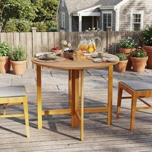 Dining Table Round Dark Brown Wood Folding X-Frame