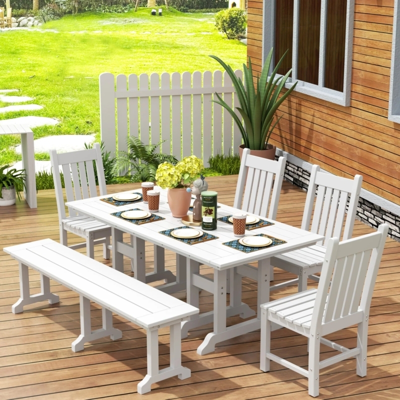 Dining Table Set, Curved Chair Backs, Mid-Century Modern Set with Bench