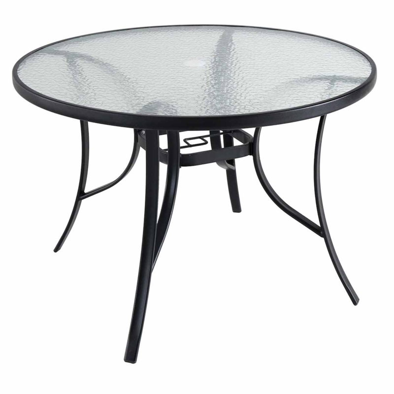 Dining Table Water Wave Glass Top Black Metal Curved Legs