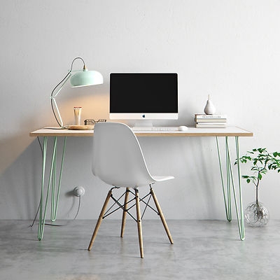 Dining Table with White Laminate Top, Hairpin Legs