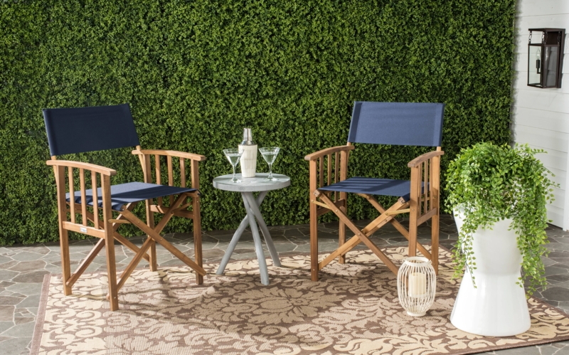 Director Chair Set featuring Foldable X-Frame and Navy Canvas