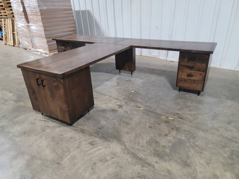 Double Desk Modern Industrial Style, Integrated Central Drawers
