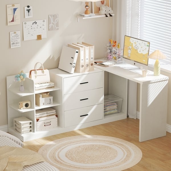 Double Desk Workstation with Central Storage and Open Shelves