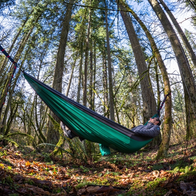 Double Hammock Two-Tone Parachute Nylon Portable Forest Camping Setup