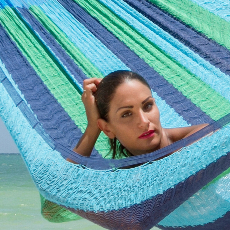 Double Mayan Hammock with Hand-Woven Ocean Dream Stripes