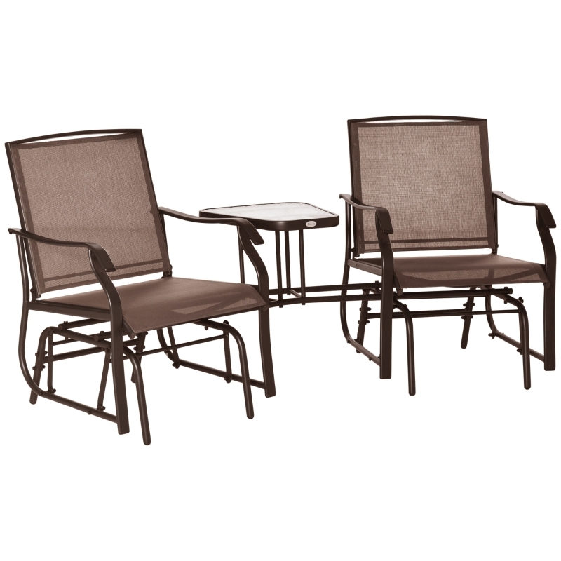 Double Outdoor Glider Independent Seats Coffee Brown Sling Fabric