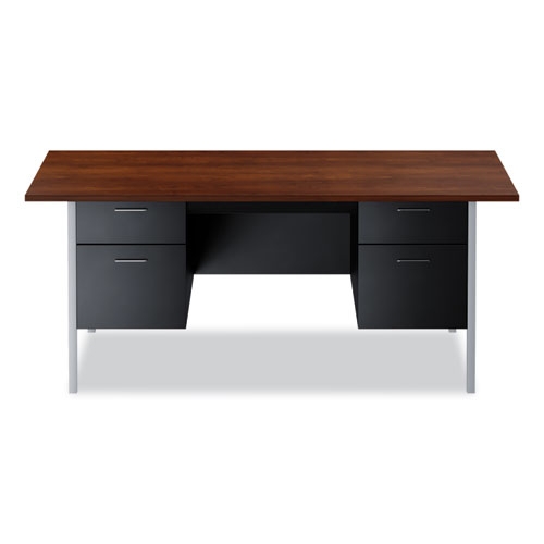 Double Pedestal Desk with Chrome-Plated Legs and Mocha Top