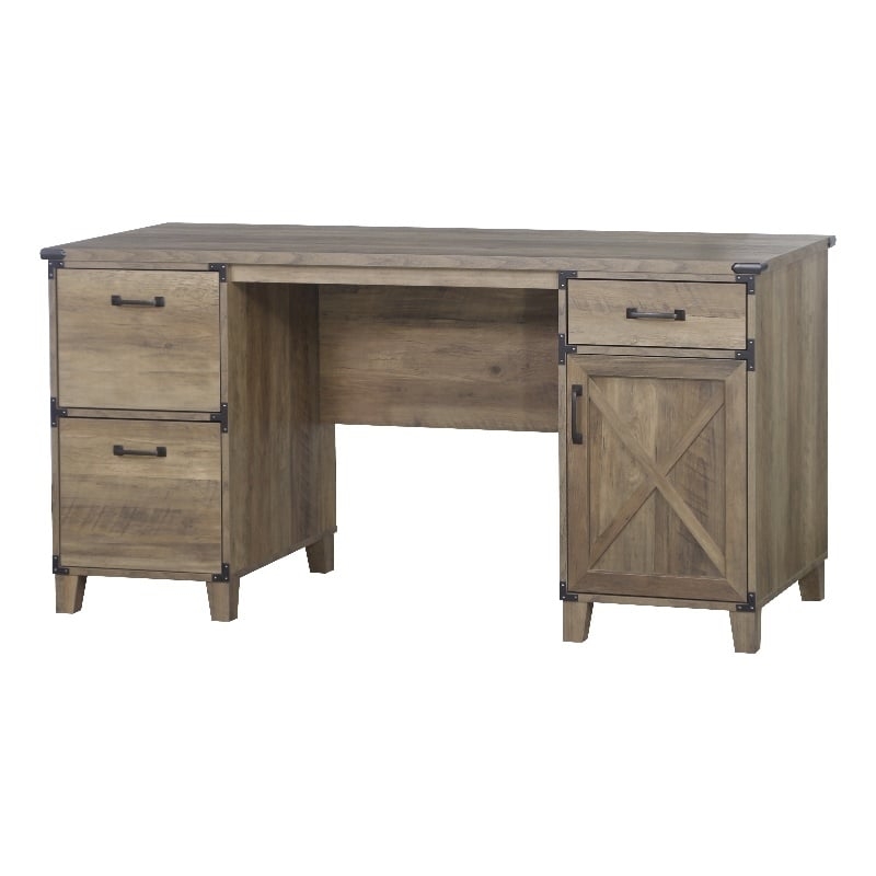 Double Pedestal Desk with Storage and X-Brace Sides