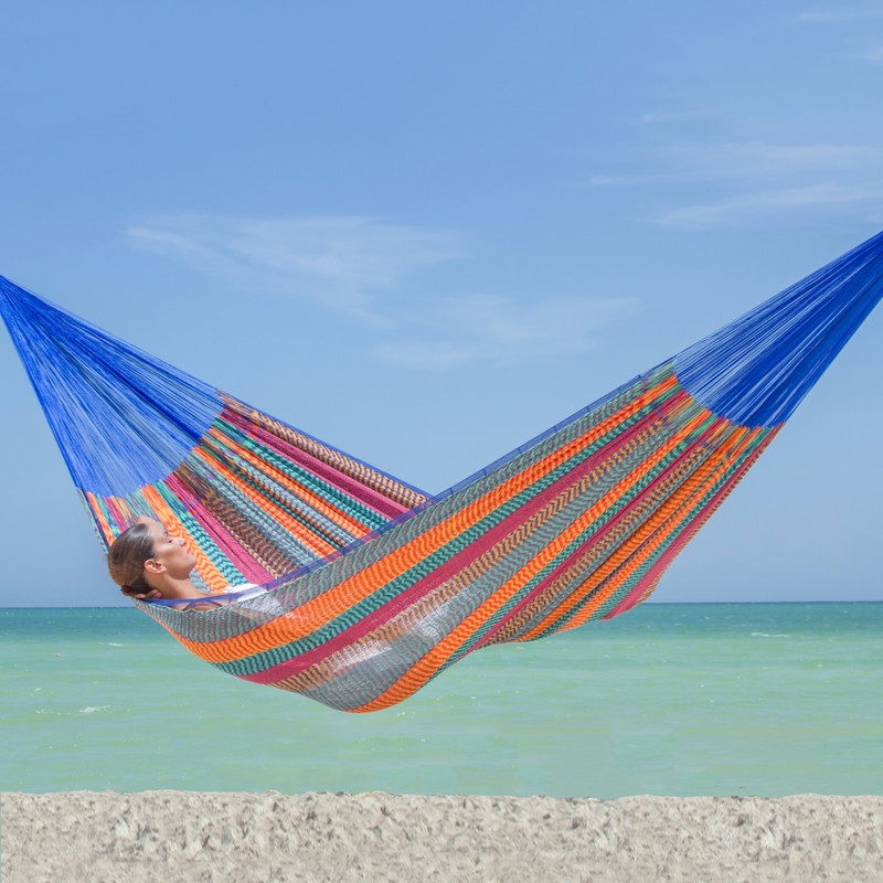 Double Rope Hammock with Vibrant Multi-Colored Stripes