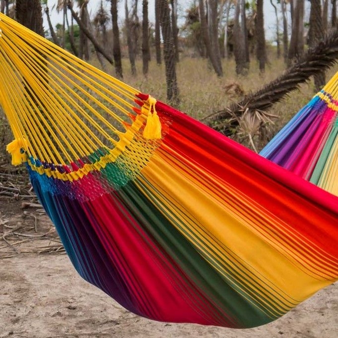 Double Width Hammock featuring White Decorative Macrame Fringe