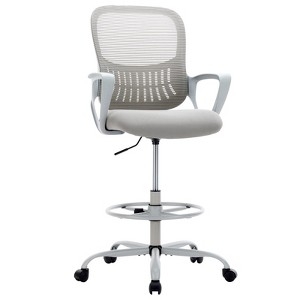 Drafting Chair Adjustable Foot Ring Tall Seat Height Gray Fabric Chrome