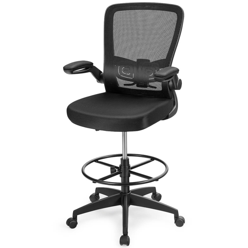 Drafting Chair Flip-Up Arms Mesh Footrest Ring Tall Office Chair
