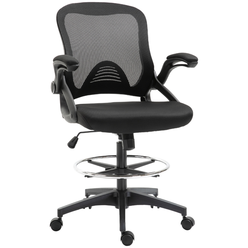 Drafting Chair, Footrest Ring & Flip-Up Arms, Ergonomic Mesh Back Design