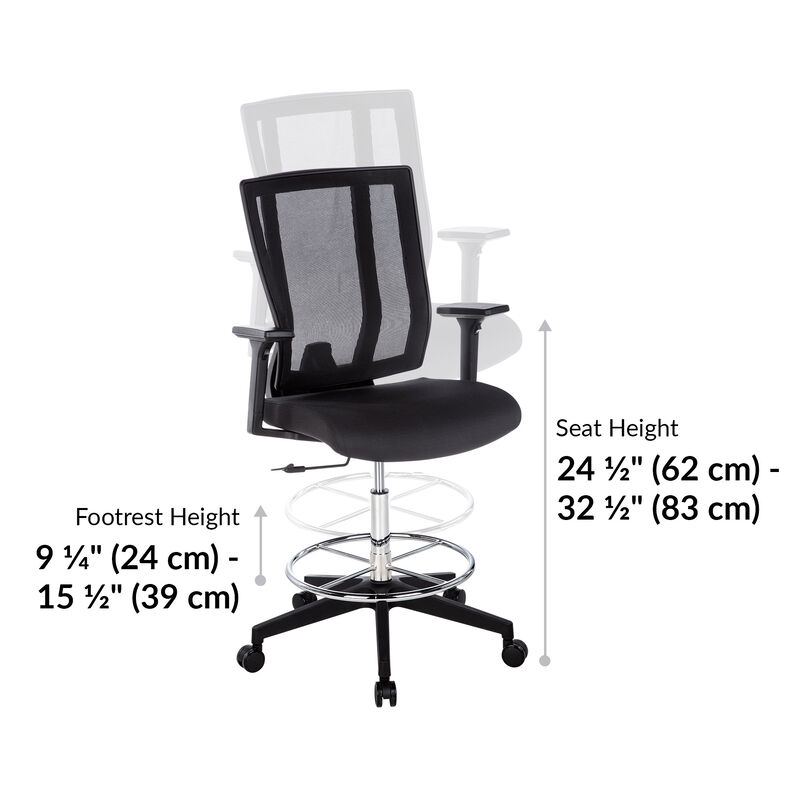 Drafting Chair with Dimensional Annotations, Mesh, Footrest Ring