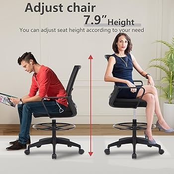 Drafting Chair with Lumbar Support, Mesh, Footrest Ring, Modern Stool