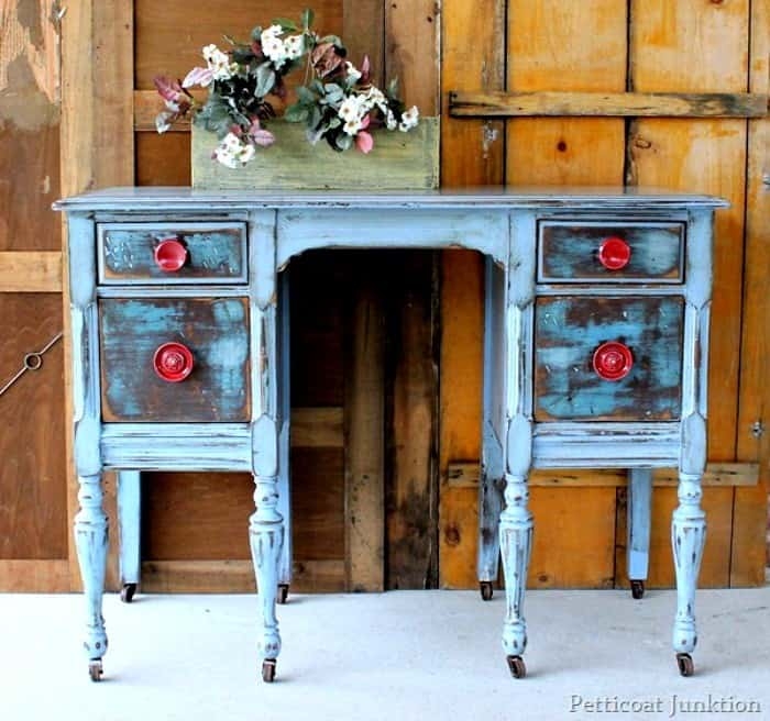 Dresser with Red Knobs Heavy Distressing Shabby Chic Farmhouse Style