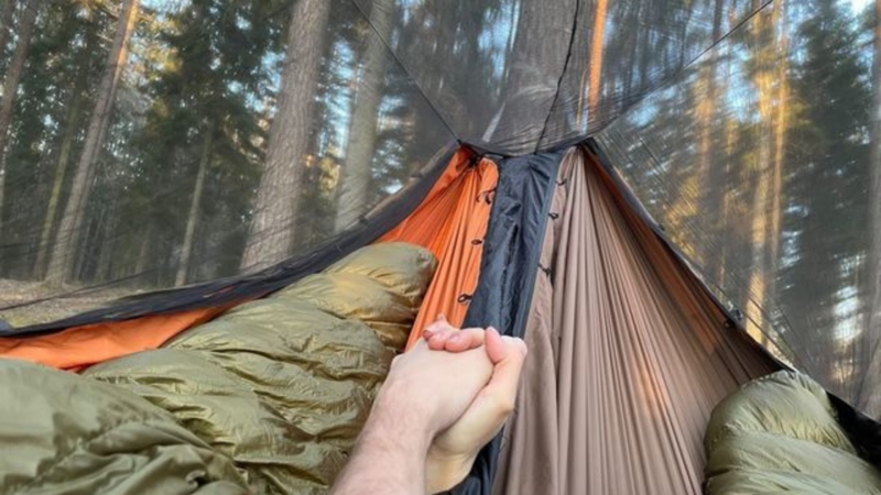 Electric Blue Hammock Side-by-Side Hanging Portable Forest Setup