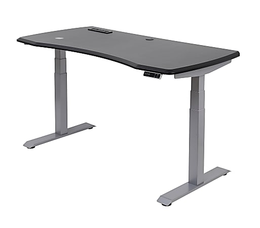 Electric Standing Desk Black Dual Monitor Setup Matte Finish Office