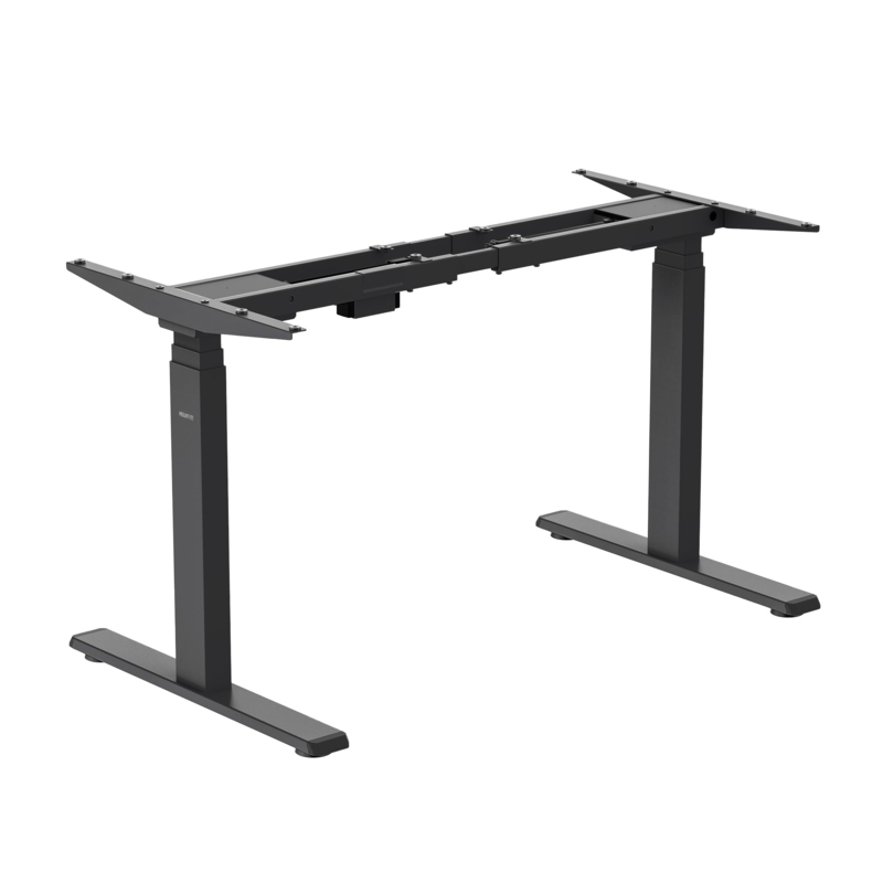 Electric Standing Desk Dual Motor Frame Wood Toned Top Black Legs